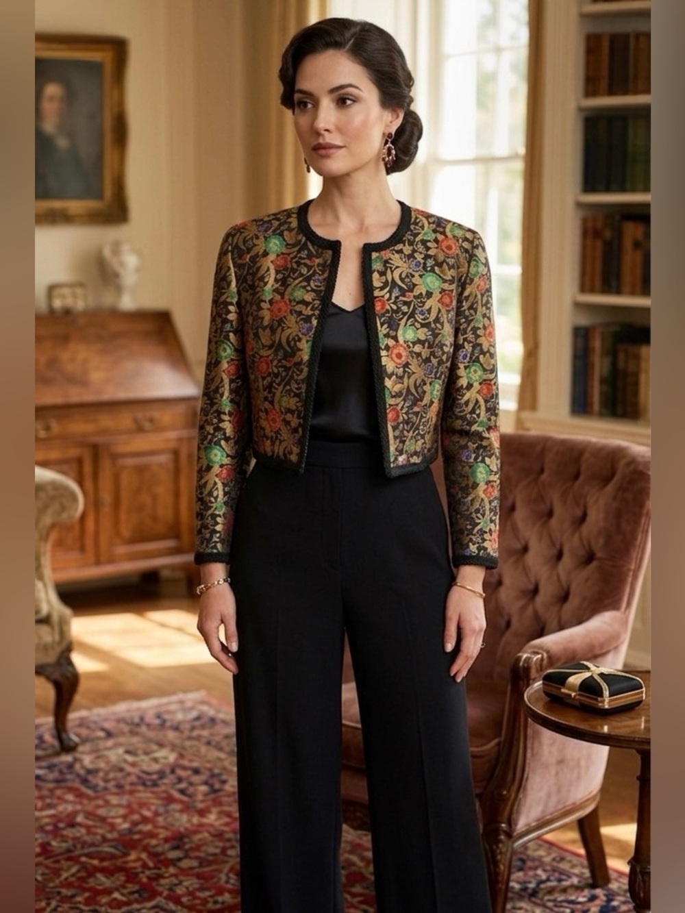 Vintage Talbots Kathryn Conover Petites Metallic Floral Jacket - EUC - Size 8